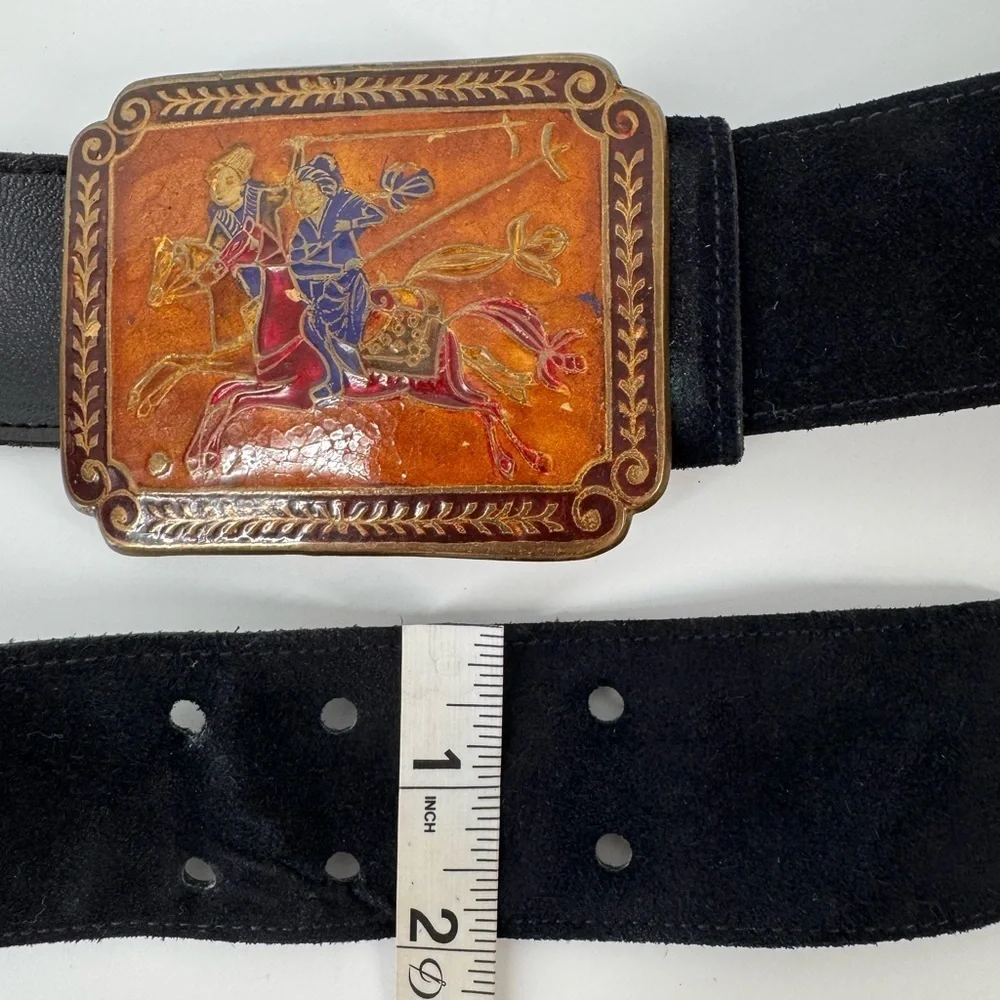 Vintage Warrior Horse Golden Hands Made in INDIA BELT & BUCKLE Enamel